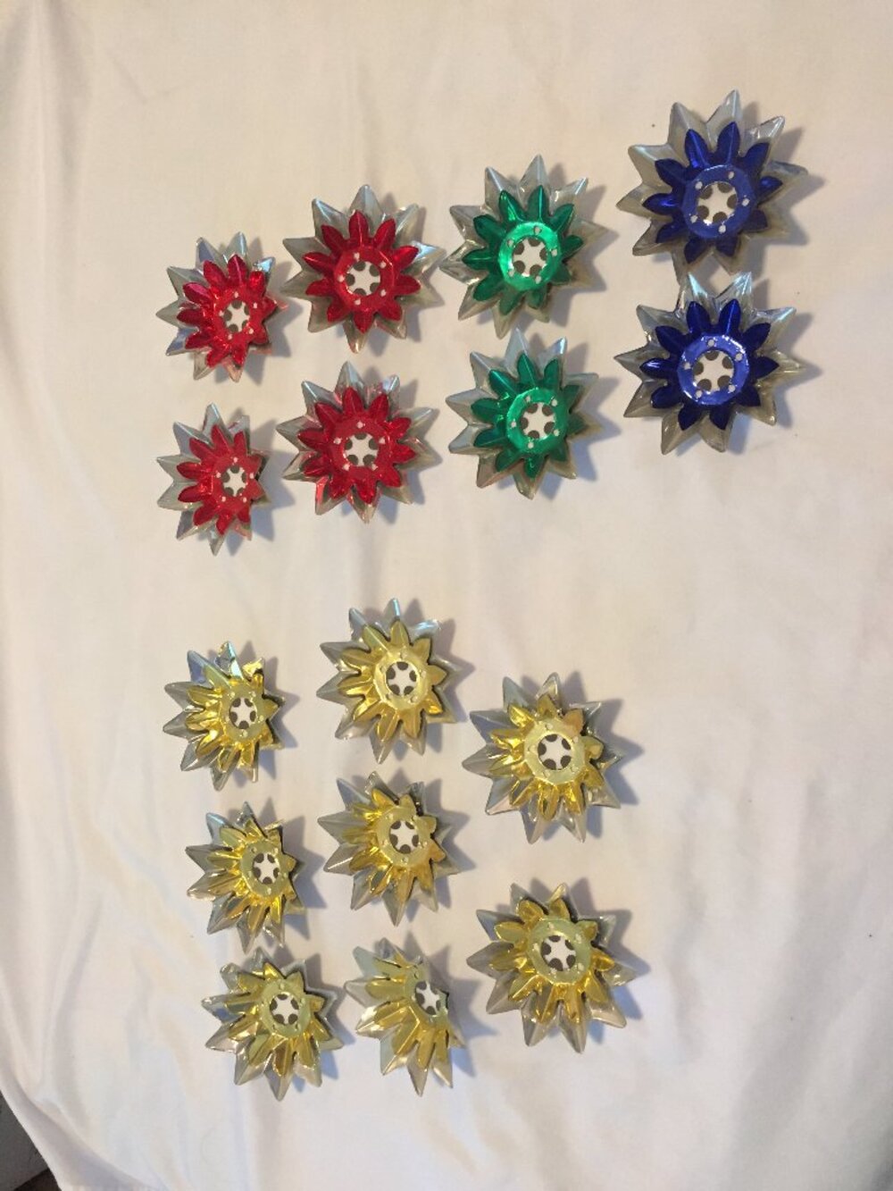 Vintage Christmas Tin Foil Flower Light Reflectors Lot of 16 EUC Tree Decor MCM